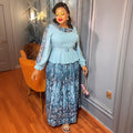 African women's plus size printed color block dress  chic commute two-piece set skirt pleated skirt set