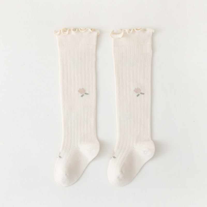 Babylon baby socks women's long tube baby kidskidskids high tube socks floral loose mouth newborn non-leg girl socks