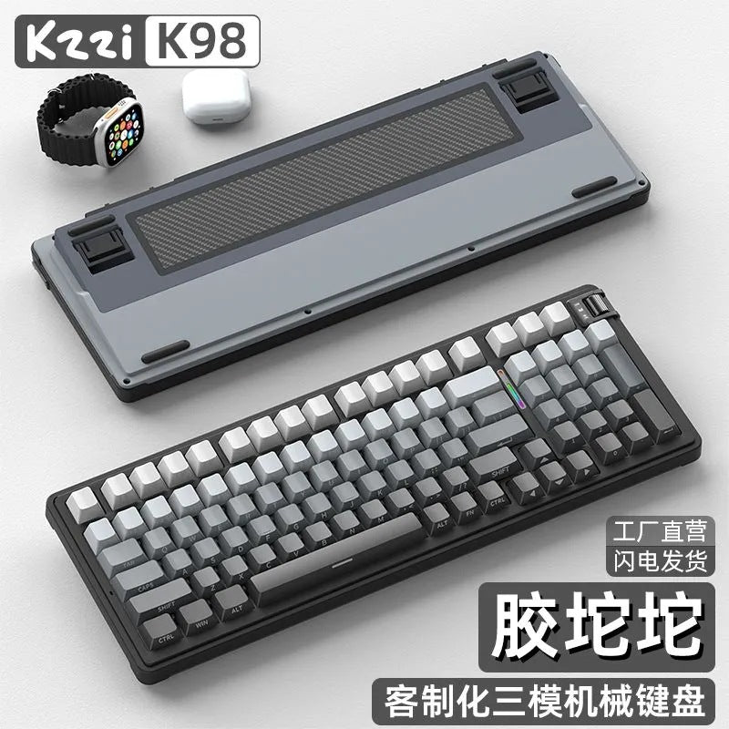 Kzzi k98pro tri-mode wireless mechanical keyboard - office, gaming, mahjong, silent, customizable, esports