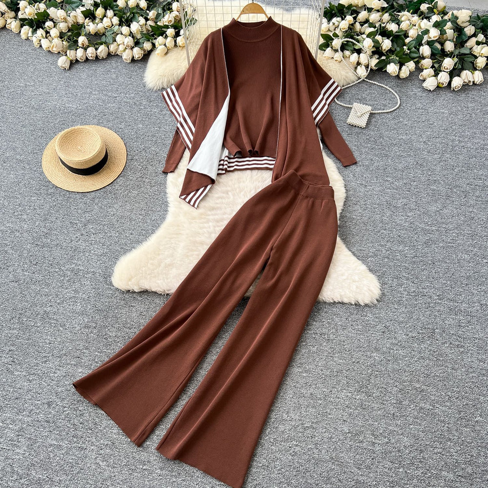 Relaxed and lazy style suit women's loose outer shawl scarf bottomlong sleevesknittingtopshigh waistsweater pants