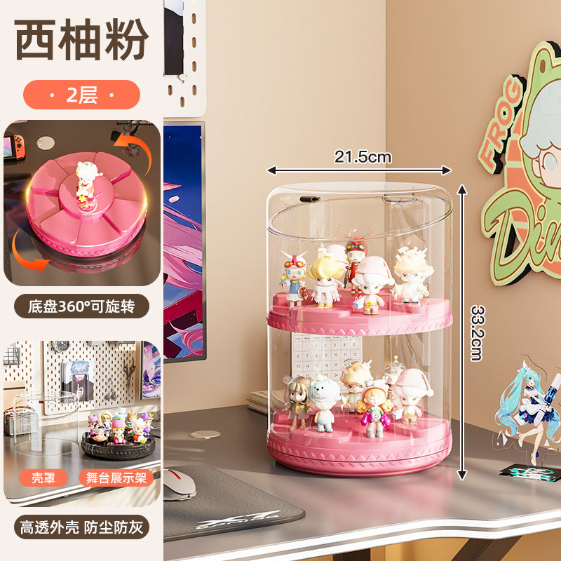 Rotating blind box display box POP MART round transparent storage box dust rack multi-layer display cabinet stack