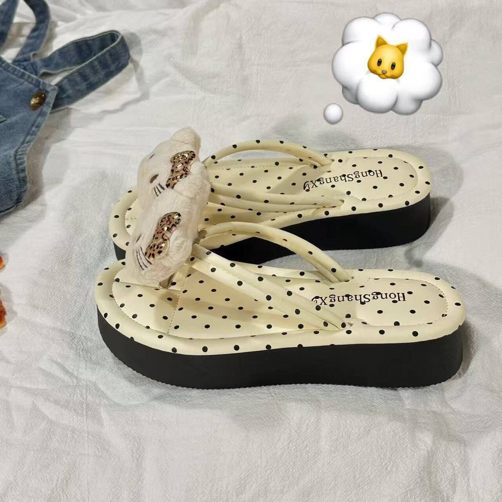 Outwearplaid summerfashionpopulareasiest for matchfairy stylecasualheight-increasing soft bottom flip-flop sandals
