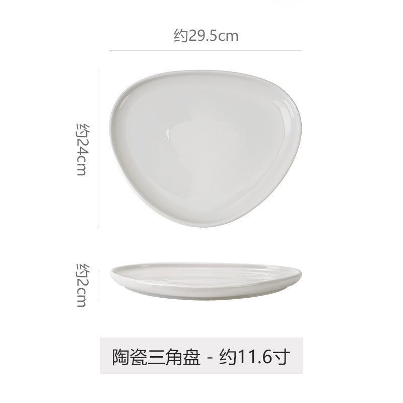 Creative minimalist ceramic steak plate - restaurant, hotel, and home use - triangular deep dish for fruit, salad, and baking