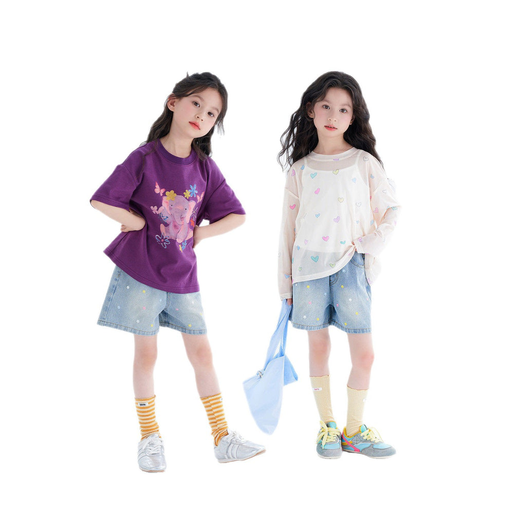 Girls' shorts summer  new stylish children's wear little girl summer pants kids summer denim shorts lightweight