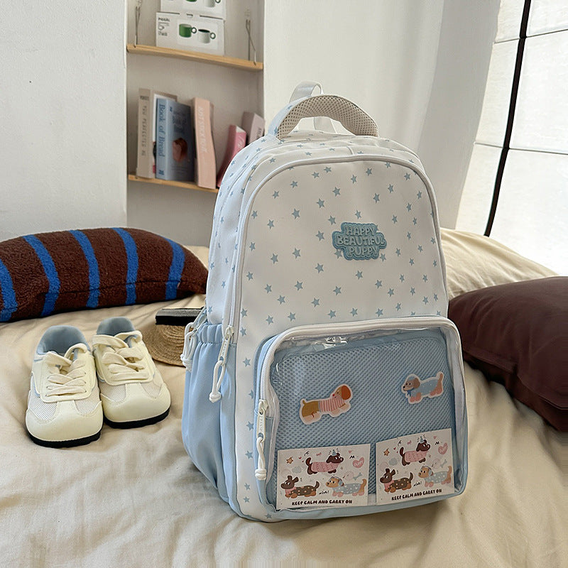 Versatile japanese-style star & polka dot kids' backpack - new korean design, large capacity, cute outdoor tote bag/backpack for boys & girls