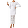 sweet style  autumn new arrival: high-end elegant long-sleeved maxi dress with lace paneling