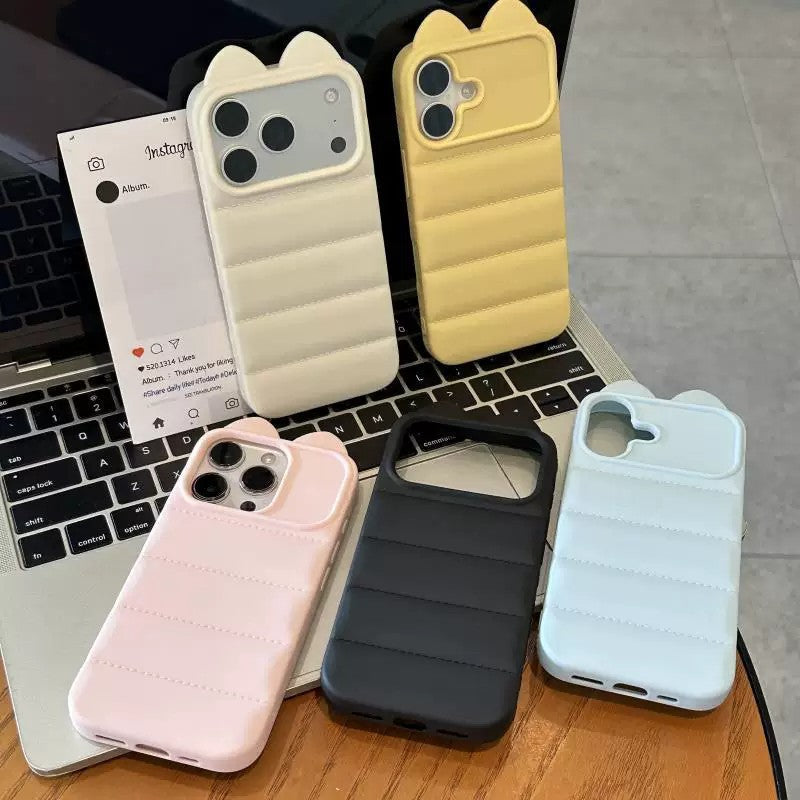 Ins dopamine color stereo cat ears silicone mobile phone case suitable for iphone16 apple 17 side cat claw case