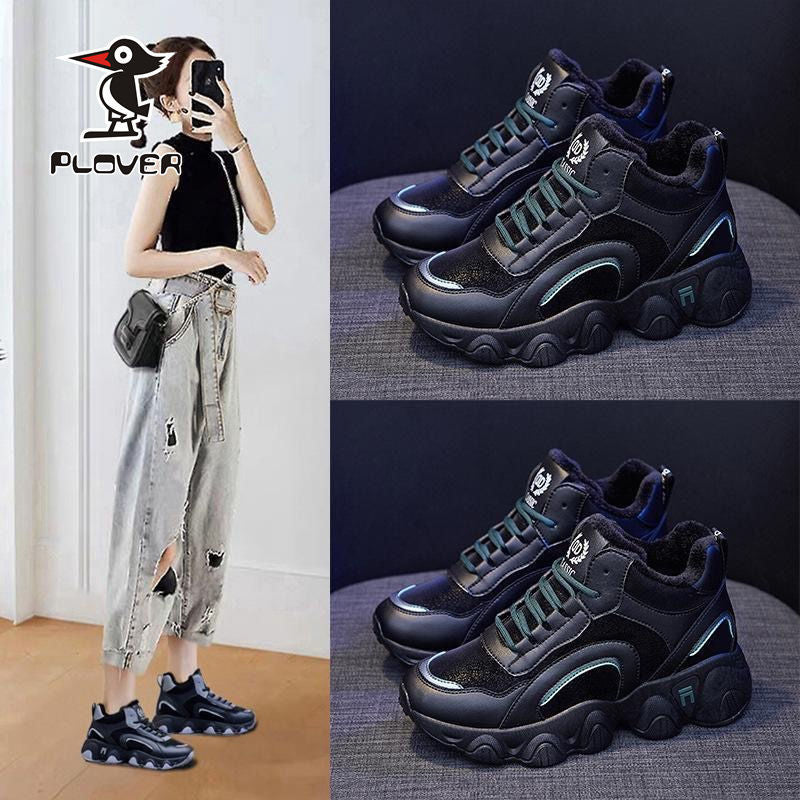 High-top velvet dad shoes women's 2024 new winter thickened warm two cotton shoes leisure travel sports shoes children