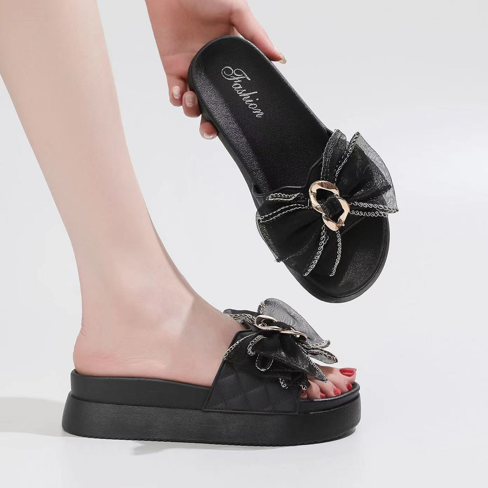 Thick sole bear bows slippers women's summer outwear 2025 new arrival fairy style fashion heightenednon-slip sandals women's slippers