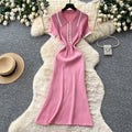 Korean style commute knit sweet & chic dress - women's short sleeve polo collar slim fit a-line dress - high-end design