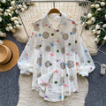 Commuter style blue printingshirt women's long sleeves loosecardigan light and breathable sun protection outer topsautum