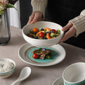 Personalized retro ink style ceramic tableware bowls, plates, dishes, restaurant for home threaded dessert plate, good-looking western dinner plate