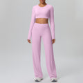 High-waisted, straight-leg, wide-leg, quick-drying yoga set with built-in bra pads, featuring a cropped, long-sleeved design. perfect for outdoor running and fitness activities for women