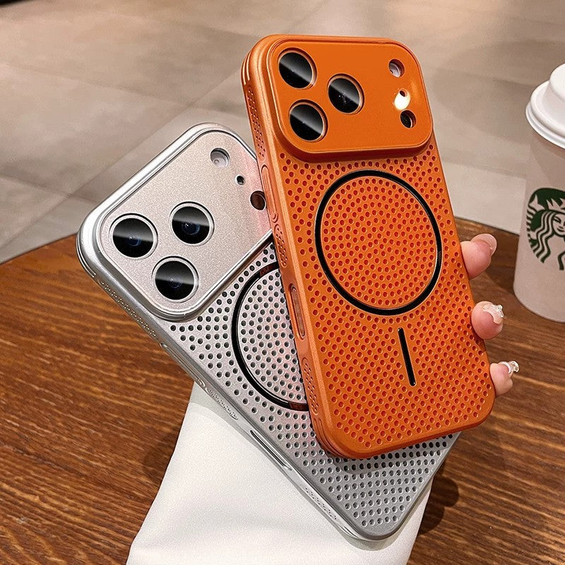 Suitable for iphone17pro large window ice-like cooling and breathable magnetic phone case apple 15 colorful hollow case
