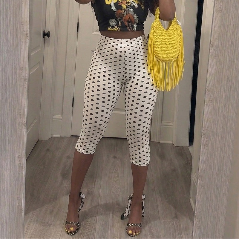 ins same style european and american clothing new arrivalfashioneasiest for match polka dot printing style mid-waist tight casual