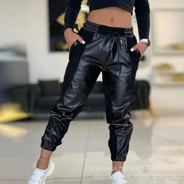 Cross-border supply 2022 new European and American women's clothing hot-selling PU splicing casual trousers LZJ2510 series