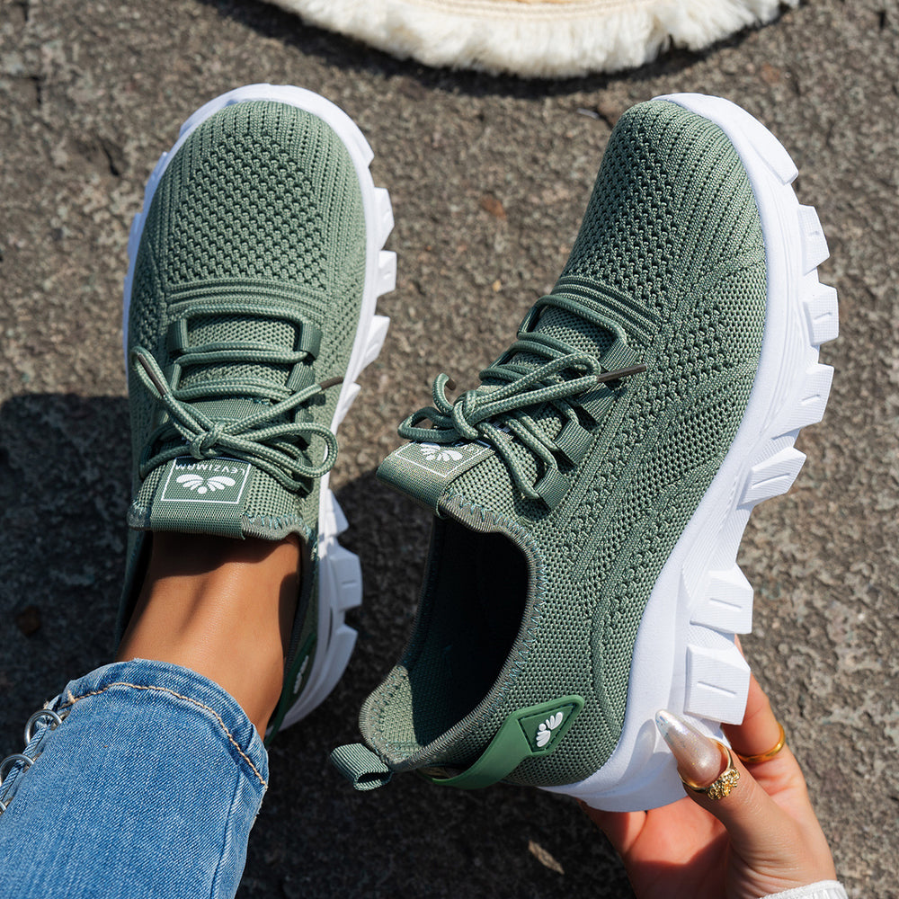 Women's athletic sneakers for export, summer  collection: plus size flyknit breathable running shoes, soft sole casual lace-up lightweight sneakers