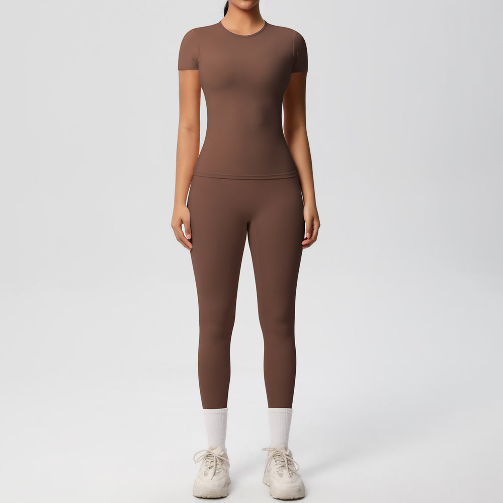 New arrival: european and american style solid color double-sided brushed breathable compression yoga set - 8 piece activewear set for running and fitness