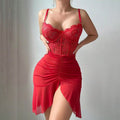 new black lingerie set: sexy sheer lace babydoll with slit maxi skirt and bodycon panties
