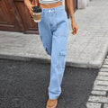 autumn european and american cross-border e-commerce women's fashion  new washed semi-elastic waist denim cargo pants