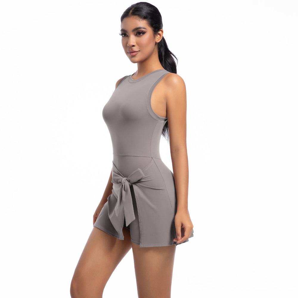 European and american new backless nude feel yoga bodysuit tennis skirt outdoor sports running skirt women's fitness bodysuit
