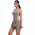 European and american new backless nude feel yoga bodysuit tennis skirt outdoor sports running skirt women's fitness bodysuit