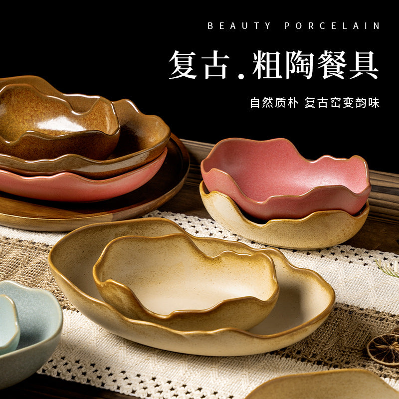 Stylishretro bowl restaurant hotel for homespecial shaped dessert bowl pastry rice bowl fruit salad dried fruit ceramic bowl