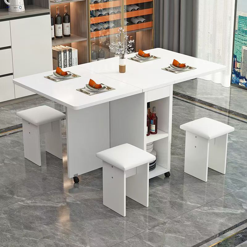 Foldable dining table for home, small apartments, mobile with wheels, multifunctional, one table four chairs, simple rectangular dining table