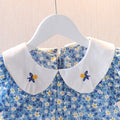 Girls' floral dress - new korean style for summer , featuring a peter pan collar, ruffle trim, and embroidery. wholesale children's dresses for export
