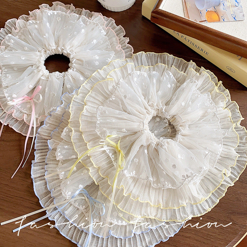 Mesh bow lace large intestine hair tie female french gentle hair rope hair tie large headwear spring fairy style