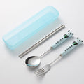 304 stainless steel portable cutlery set - creative panda design with ceramic handle fork, spoon, and chopsticks (3-piece set)