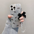Feather yarn silver suitable for apple 16pro black bow mobile phone case iphone12/14 heart bracelet hard protective case