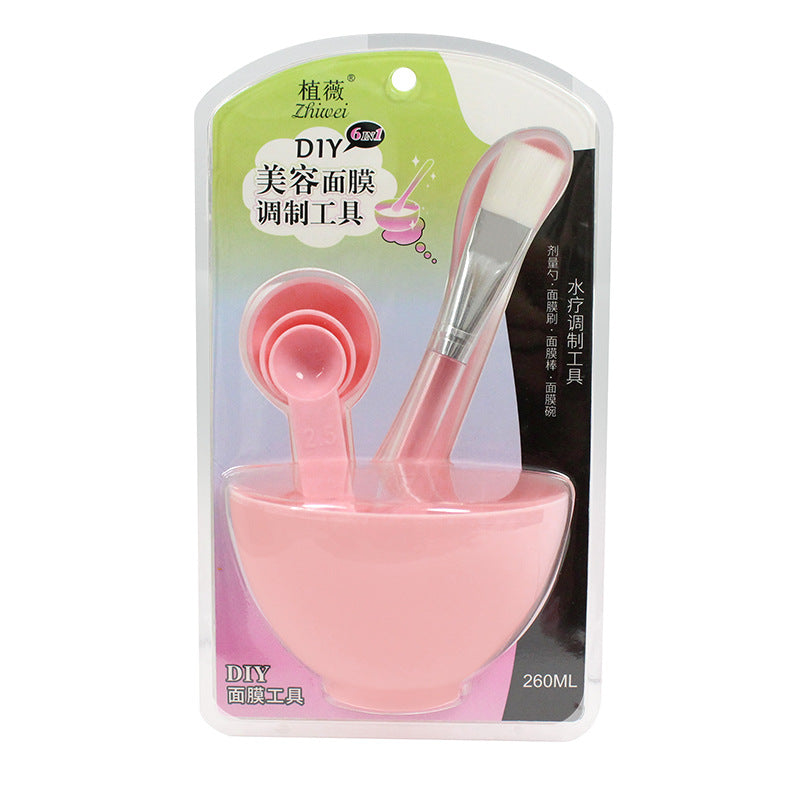 Wholesale large-sized facial mask bowl 6-piece set: plastic mask mixing bowl, mask brush, spatula, and measuring spoon