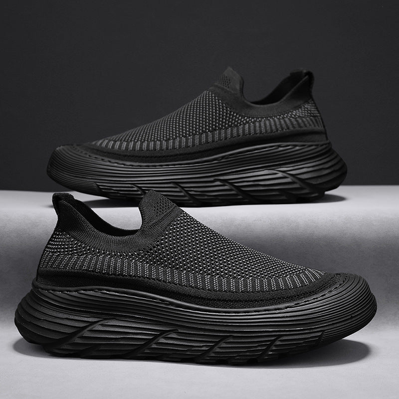European 2026 new spring casual sneakers men's slip-on chunky platform flyknit breathable lightweight niche sneakers