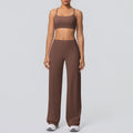 New arrival: cross-border brushed backless sports bra & breathable long-sleeve wide-leg yoga set - two-piece running & fitness outfit