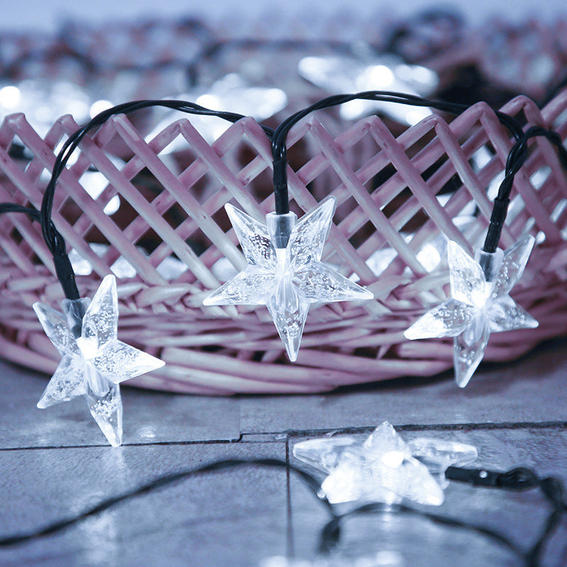 Cross-border new LED solar star light string outdoor waterproof garden decoration led bubble star color flash light string