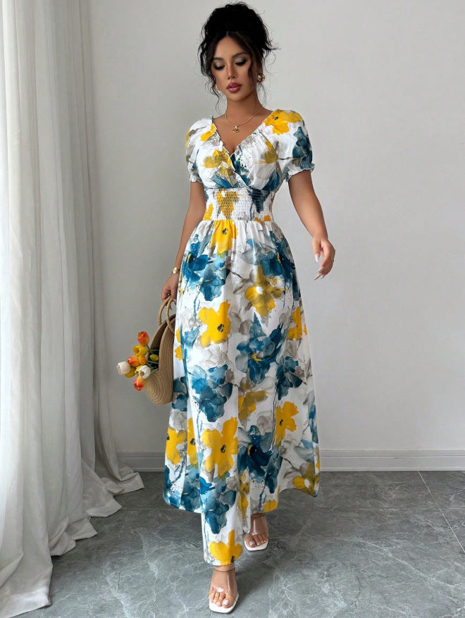 European and american cross-border e-commerce new arrival:  deep v-neck tie-dye slim-fit shirt dress - hot seller