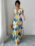 European and american cross-border e-commerce new arrival:  deep v-neck tie-dye slim-fit shirt dress - hot seller