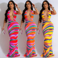 C6882 cross-border   fashion women's printed sleeveless deep v backless maxi dress