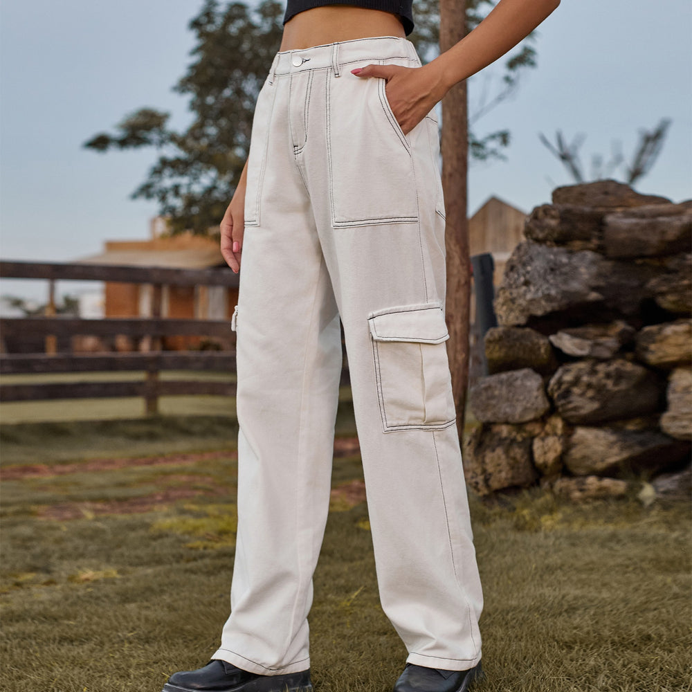 Insfashion cross-border  new arrival denim semi-elastic design stylisheasiest for matchworkwear pants  women's fashion