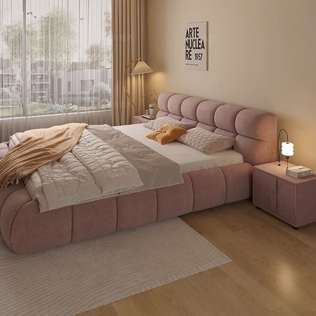Popular solid wood bed leather bed double bed cream style master bedroom large bed cream style light luxury modern casual puff bed