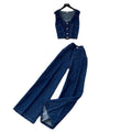 K-stylework clothing style denim two-piece set women's summer sleeveless vest high waist pants silm pants slimming lookelegantsuit