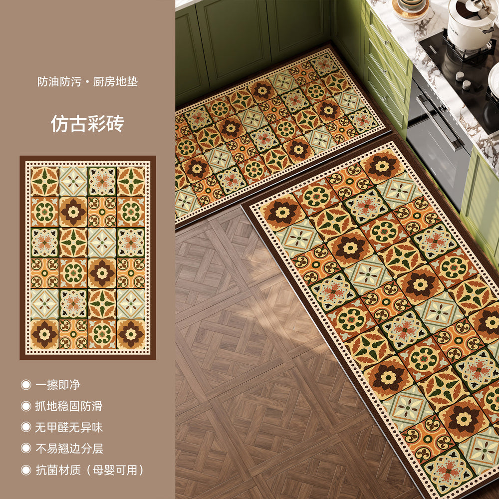 Kitchen floor mat, non-slip, oil-proof, american retro pvc, cuttable, waterproof, high-end feel, foot mat, wipeable, no-wash, for home