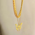 European and american cross-border fashion 18k gold hollow butterfly pendant necklace for women, alloy chunky chain, high-end jewelry