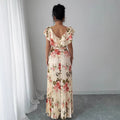 european and american cross-border e-commerce v-neck floral print elastic waist elegant commute a-line midi dress - women's