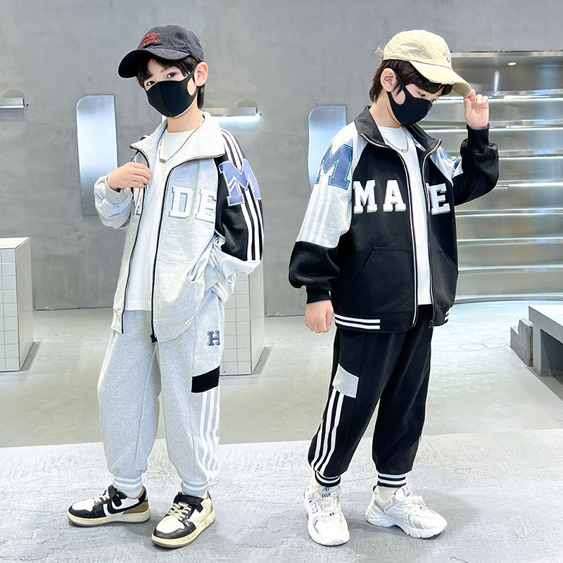 Boys' spring/autumn outfit set -  new kids' hoodie, stylish two-piece tracksuit for older boys, trendy and cool clothing