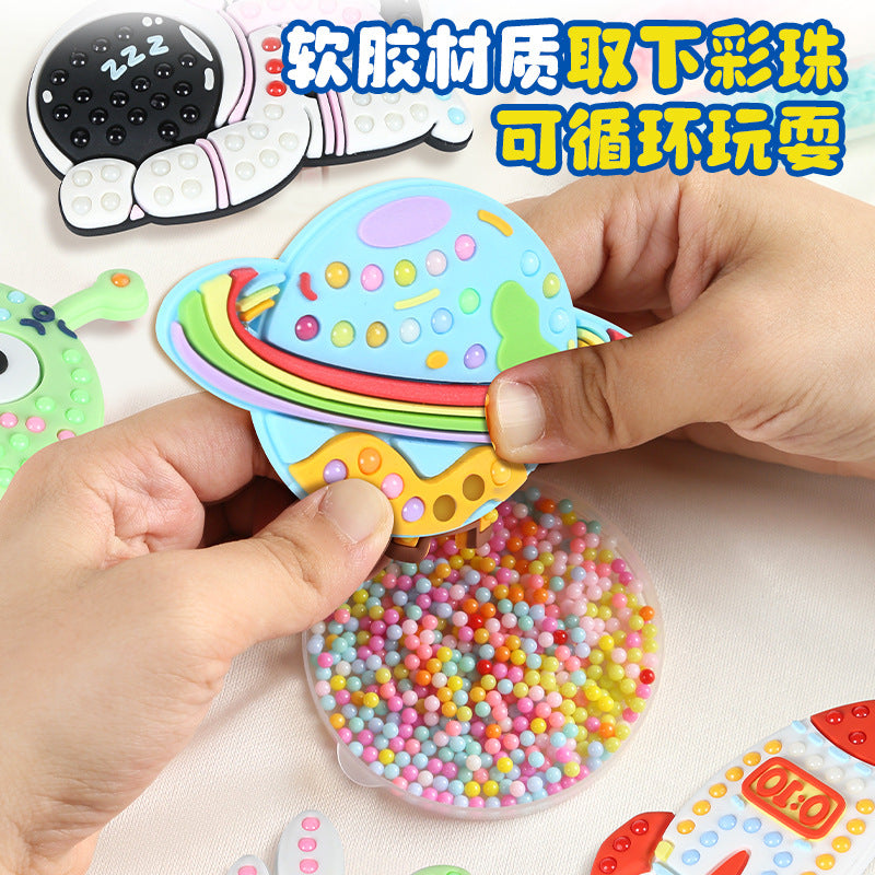 Kids' diy bead dotting pen cartoon astronaut pvc sticker educational toy wholesale mini box set (boys & girls)