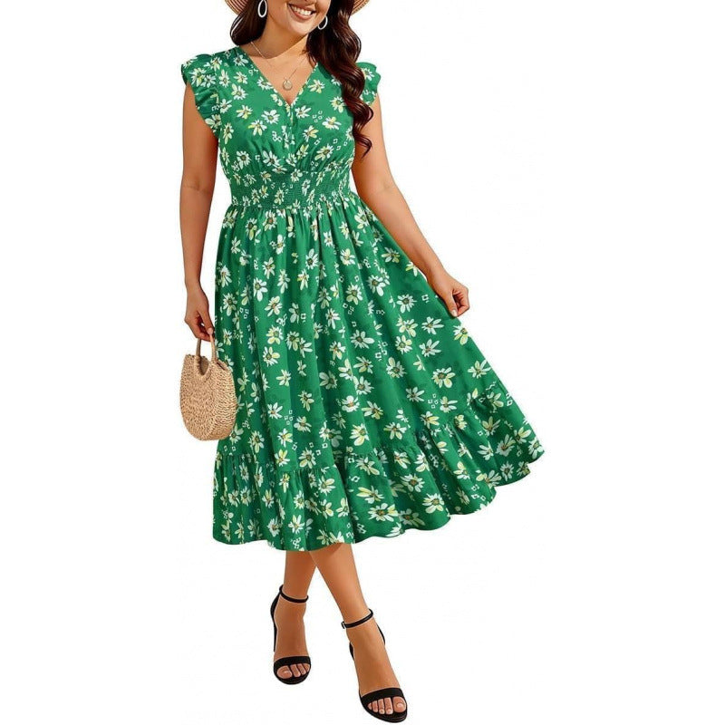 Amazon us & europe plus size v-neck dress -  summer new arrival - bohemian floral dress