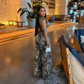 European and american cross-border women's fashion  summer new sexy elegant v-neck printed sleeveless top wide-leg pants set