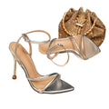 Women's silver high heel sandals - stiletto heel, fashionable party & evening pointed toe buckle sandals